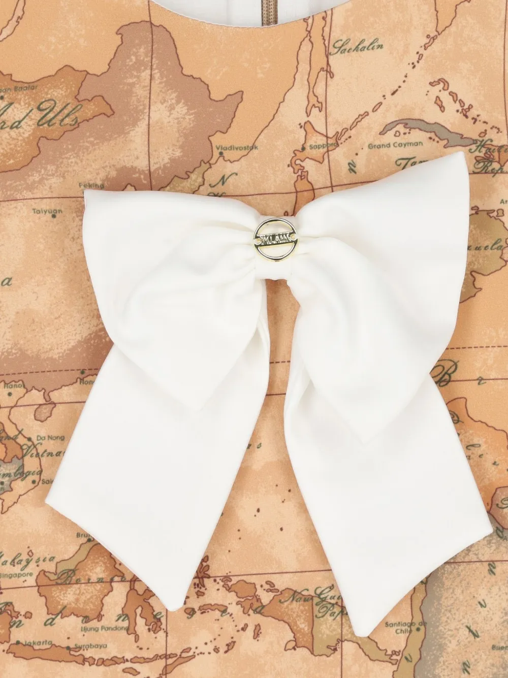 Alviero Martini Kids Geo Map jurk met strikdetail Beige