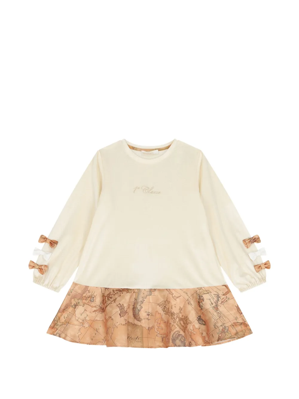 Alviero Martini Kids robe à imprimé Geo Map et détail de nœud - Tons neutres Alviero Martini Kids robe à imprimé Geo Map et détail de nœud - Tons neutres