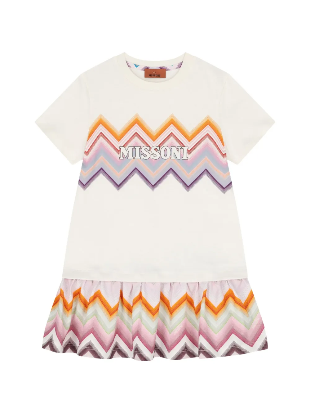 Missoni Kids zigzag and logo-print dress - Toni neutri