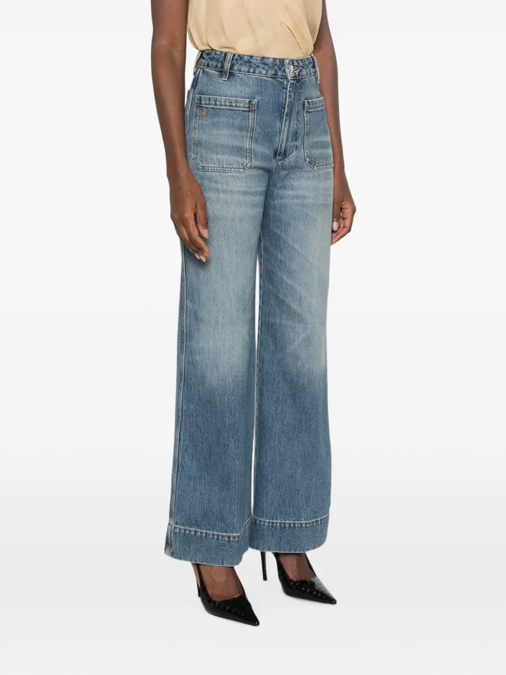 Victoria Beckham Jeans met wijde pijpen en opgestikte zak Blauw