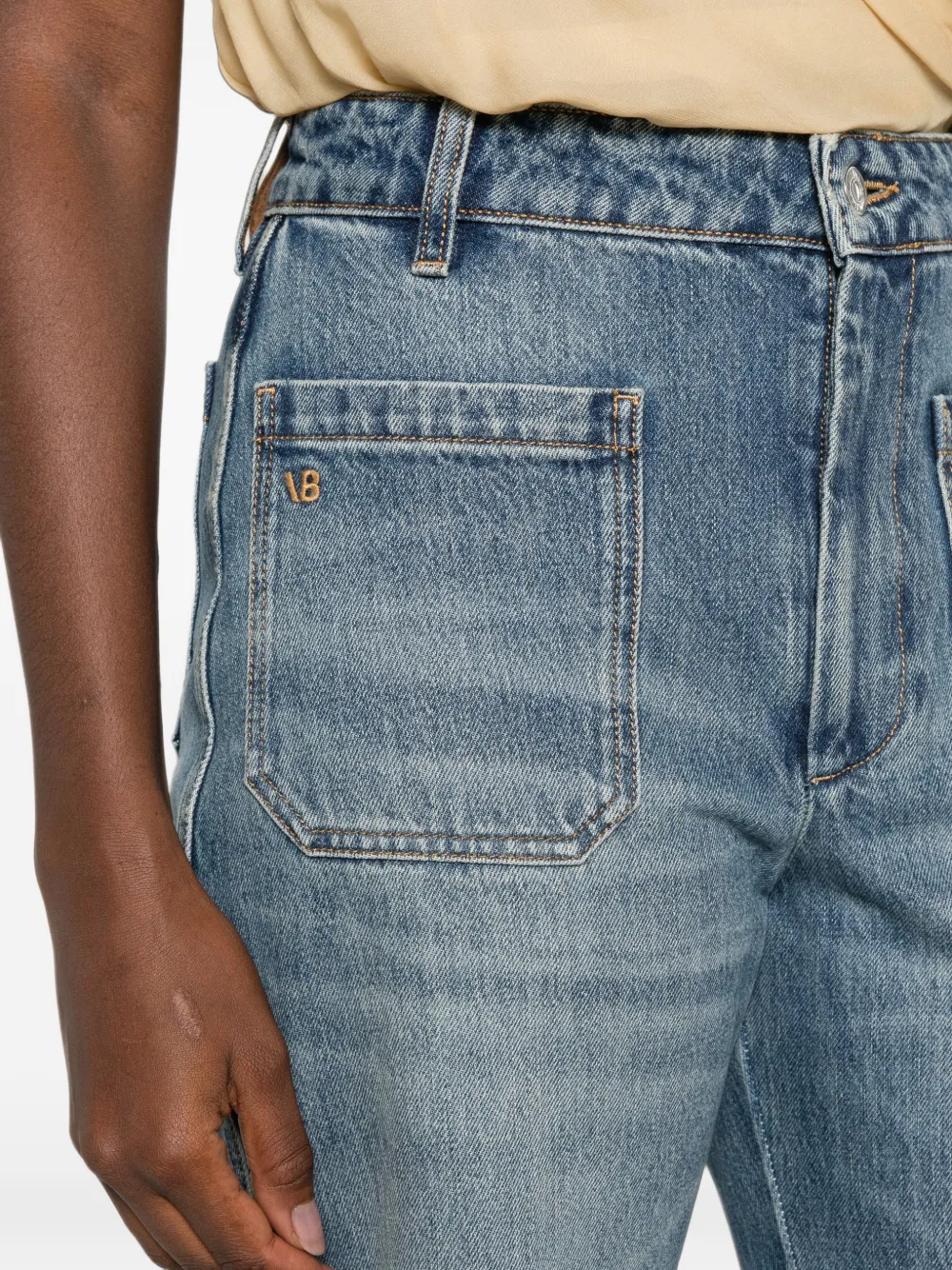 Victoria Beckham Jeans met wijde pijpen en opgestikte zak Blauw