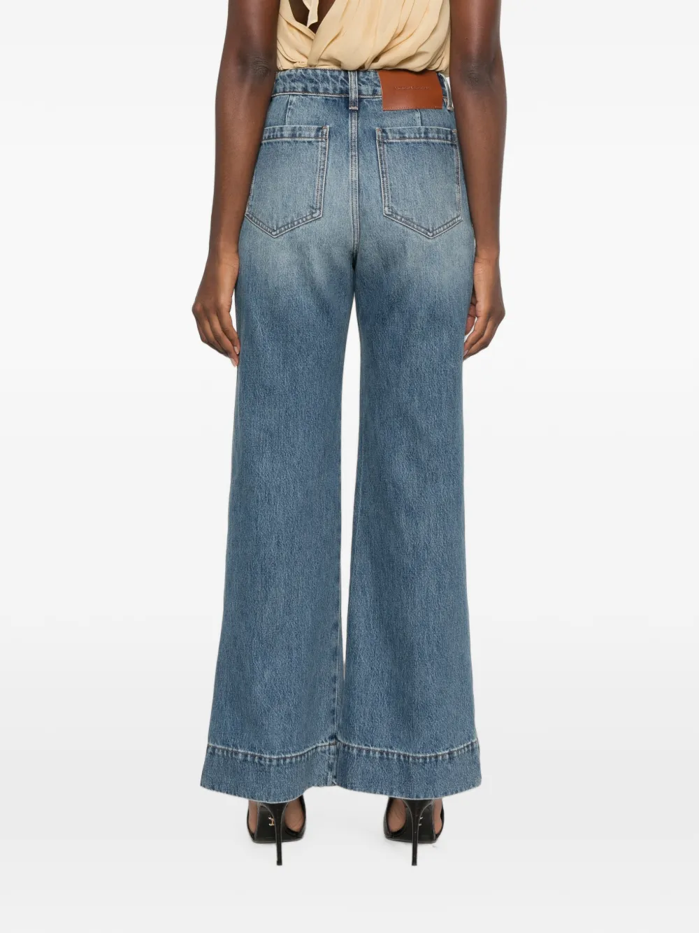 Victoria Beckham Jeans met wijde pijpen en opgestikte zak Blauw