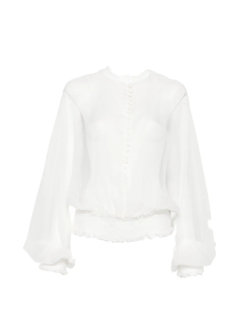 Balmain smocked-waist silk-chiffon blouse - Bianco