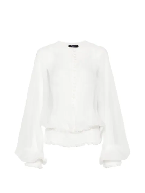 Balmain smocked-waist silk-chiffon blouse