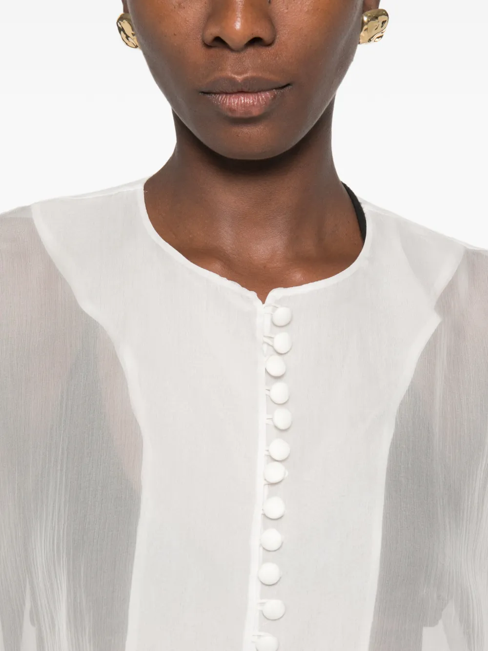 Balmain Zijden-chiffon blouse met gesmockte taille Wit