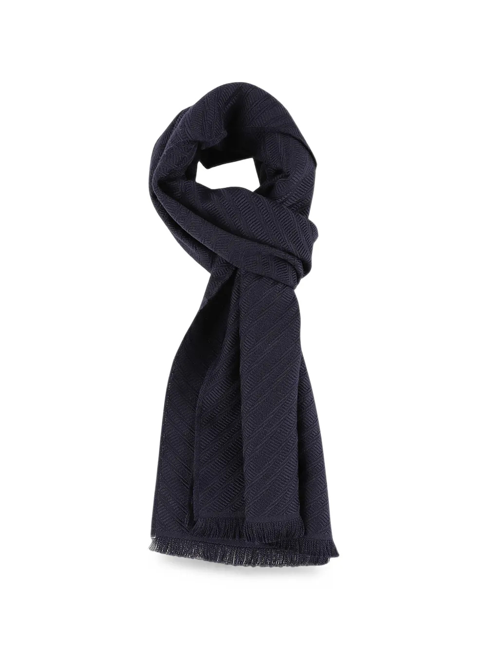 Emporio Armani herringbone-knit fringed scarf - Blu