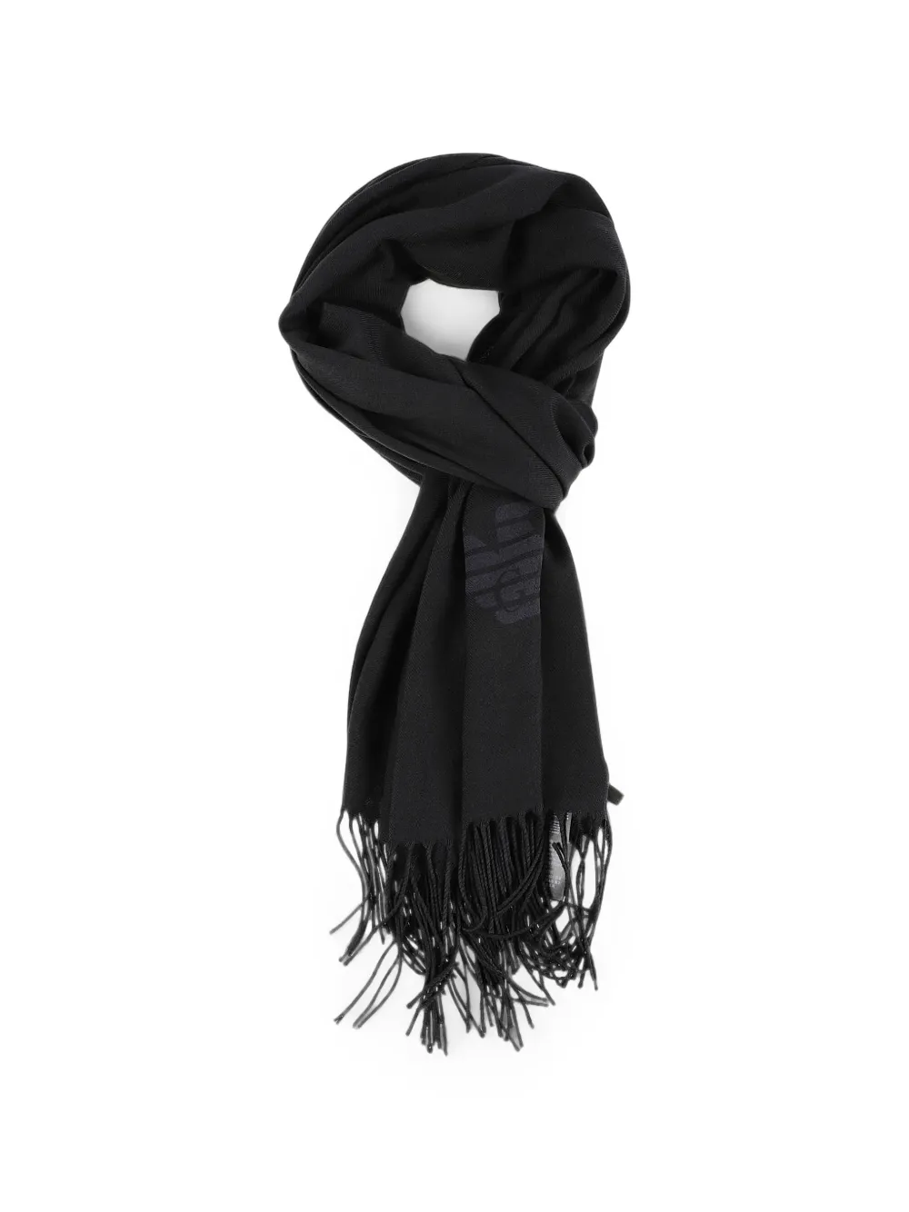 Emporio Armani logo-print fringed scarf - Nero