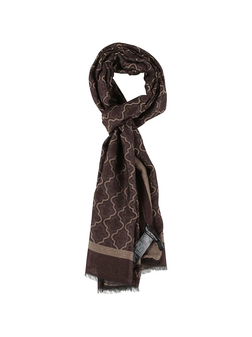 Emporio Armani geometric-pattern fringed scarf - Marrone