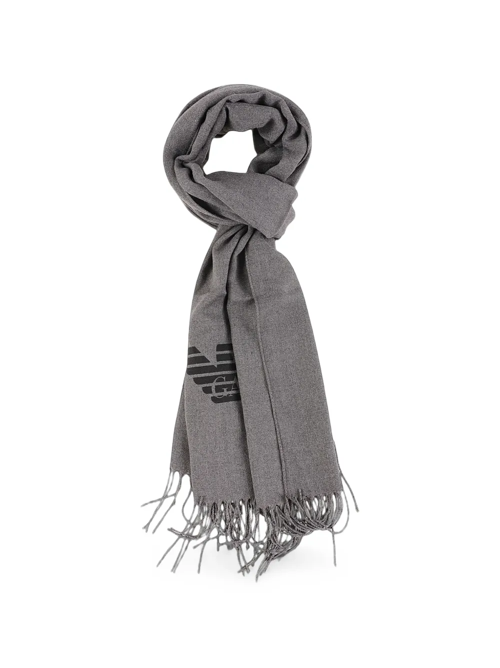 Emporio Armani logo-print fringed scarf - Grigio
