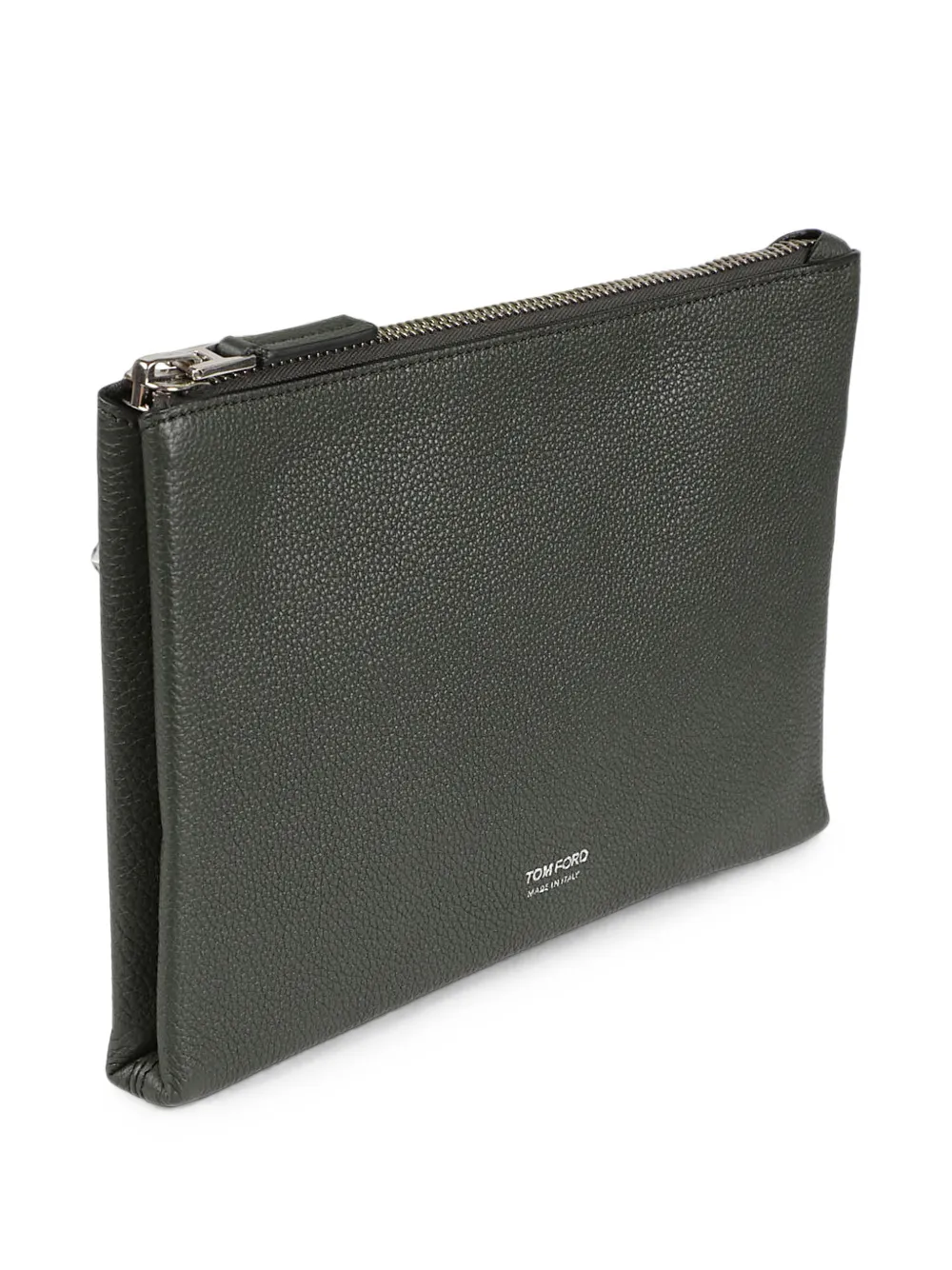 TOM FORD logo-print pebbled clutch bag Groen