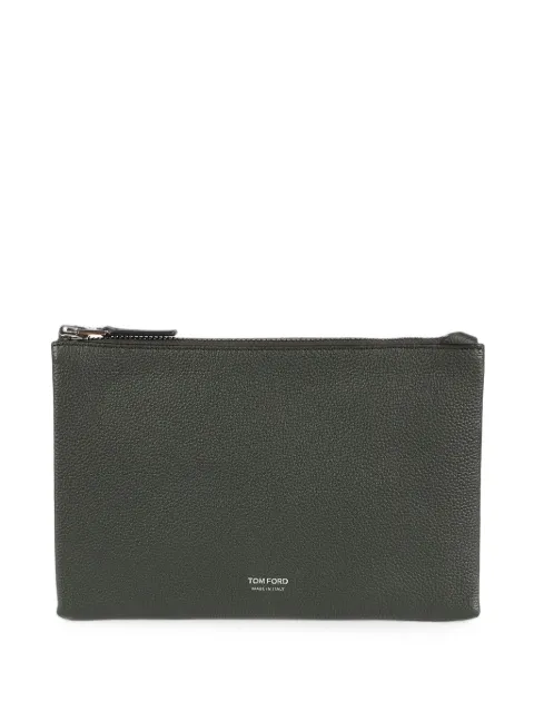 TOM FORD logo-print pebbled clutch bag