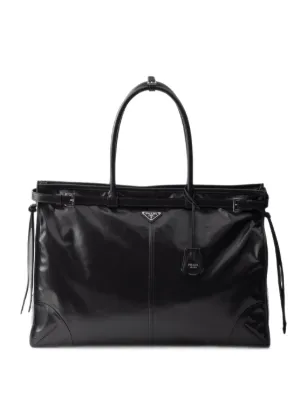 バッグ PRADA LINING LOGO LEATHER NYLON TOTE BAG Prada Re-Nylon Logo Tote Bag | Black | FARFETCH AE