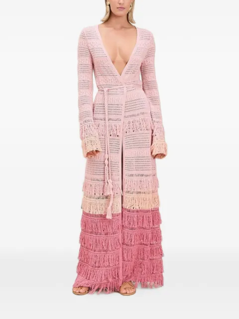 Devon Windsor Maureen fringed crochet-knit robe