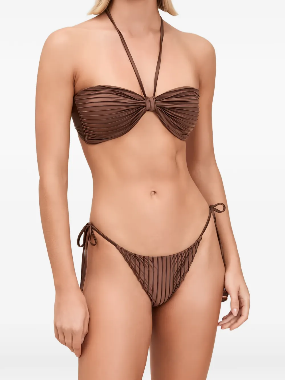 Devon Windsor Raisa pleated halterneck bikini top - Braun