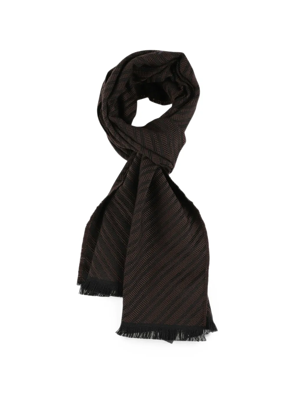 Emporio Armani chevron-knit frayed scarf - Marrone