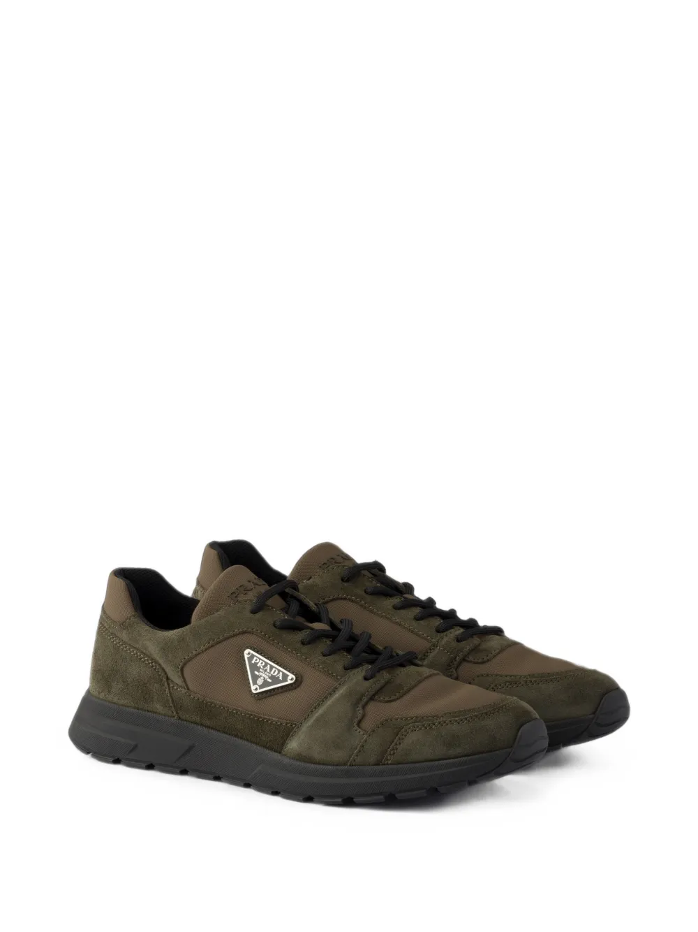 Prada Prax suède en Re-Nylon sneakers Groen