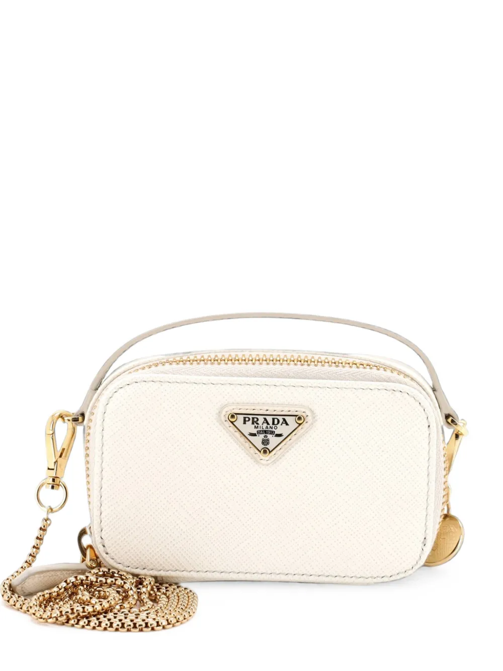 Prada Pre-Owned Triangle Logo Top Handle Pouch Saffiano Leather Mini crossbody bag - Weiß