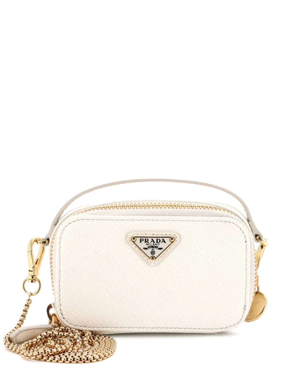 Prada Pre-Owned Triangle Logo Top Handle Pouch Saffiano Leather Mini crossbody bag - Bianco