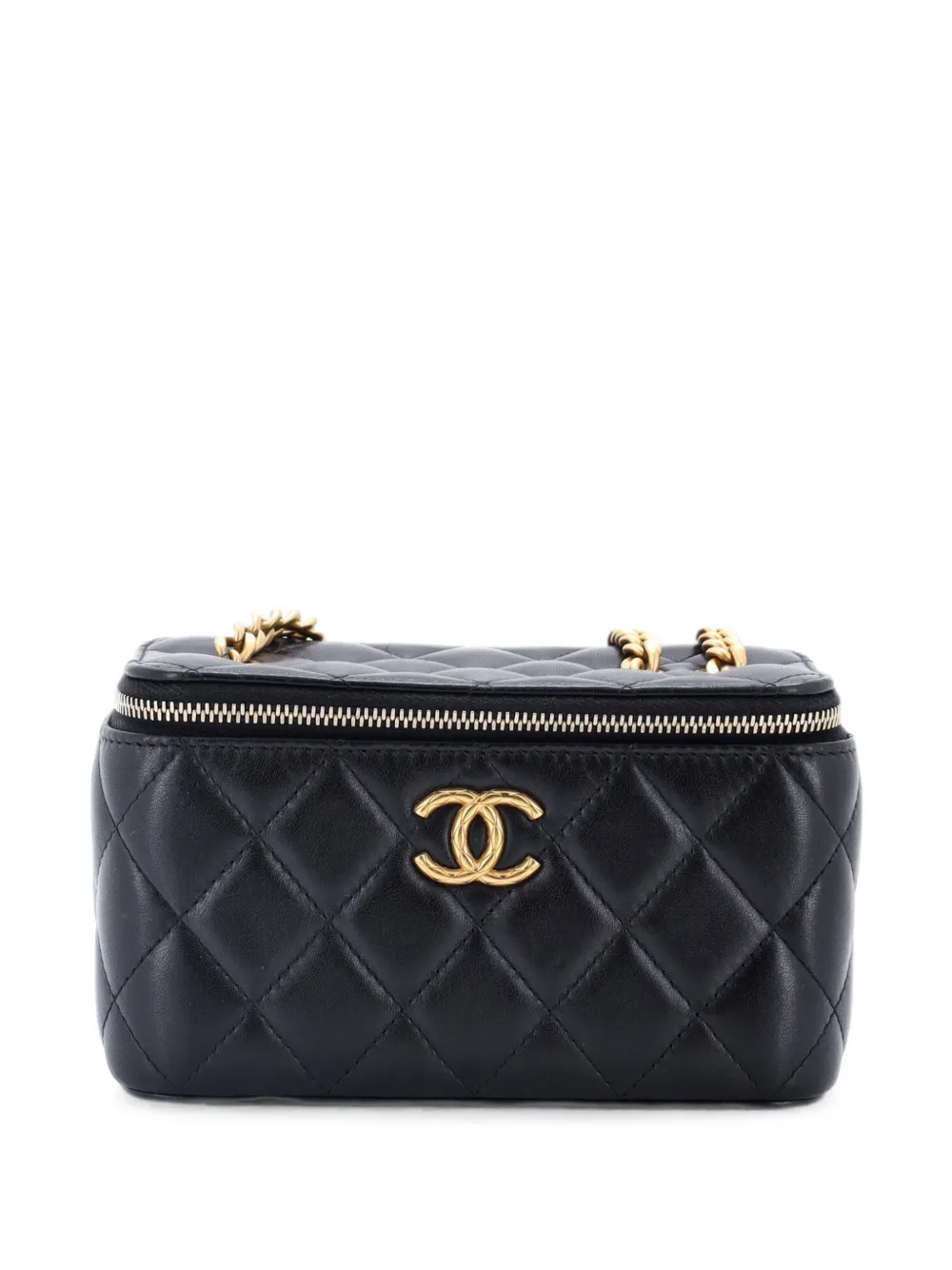 CHANEL Pre-Owned Borsa a tracolla All Slide Long Vanity Case piccola in pelle di agnello trapuntata con catena - Nero