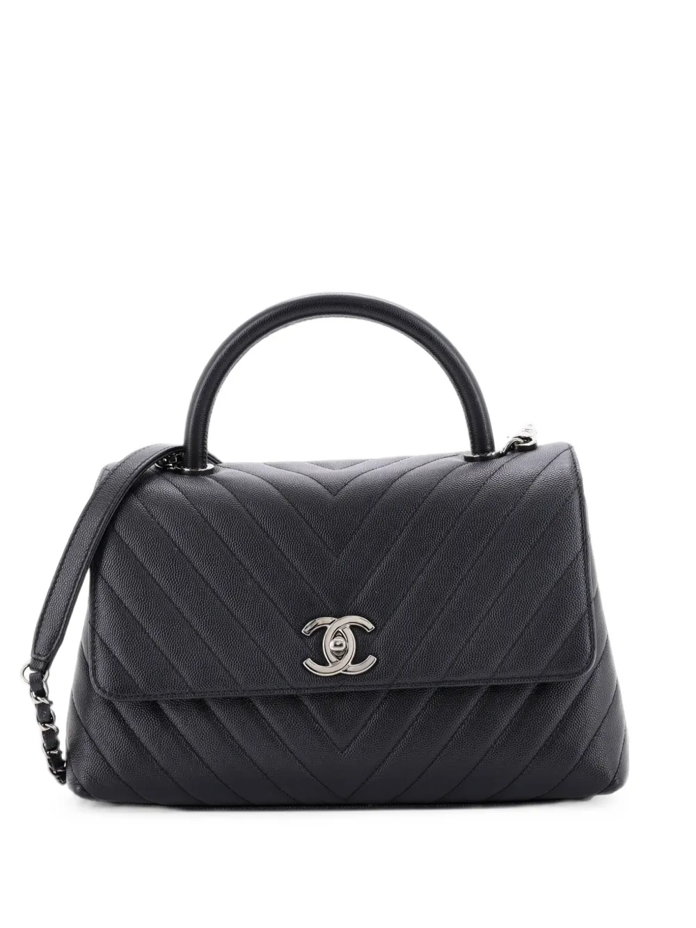 CHANEL Pre-Owned Kleine Coco Chevron Satchel-Tasche aus Kaviarleder - Schwarz
