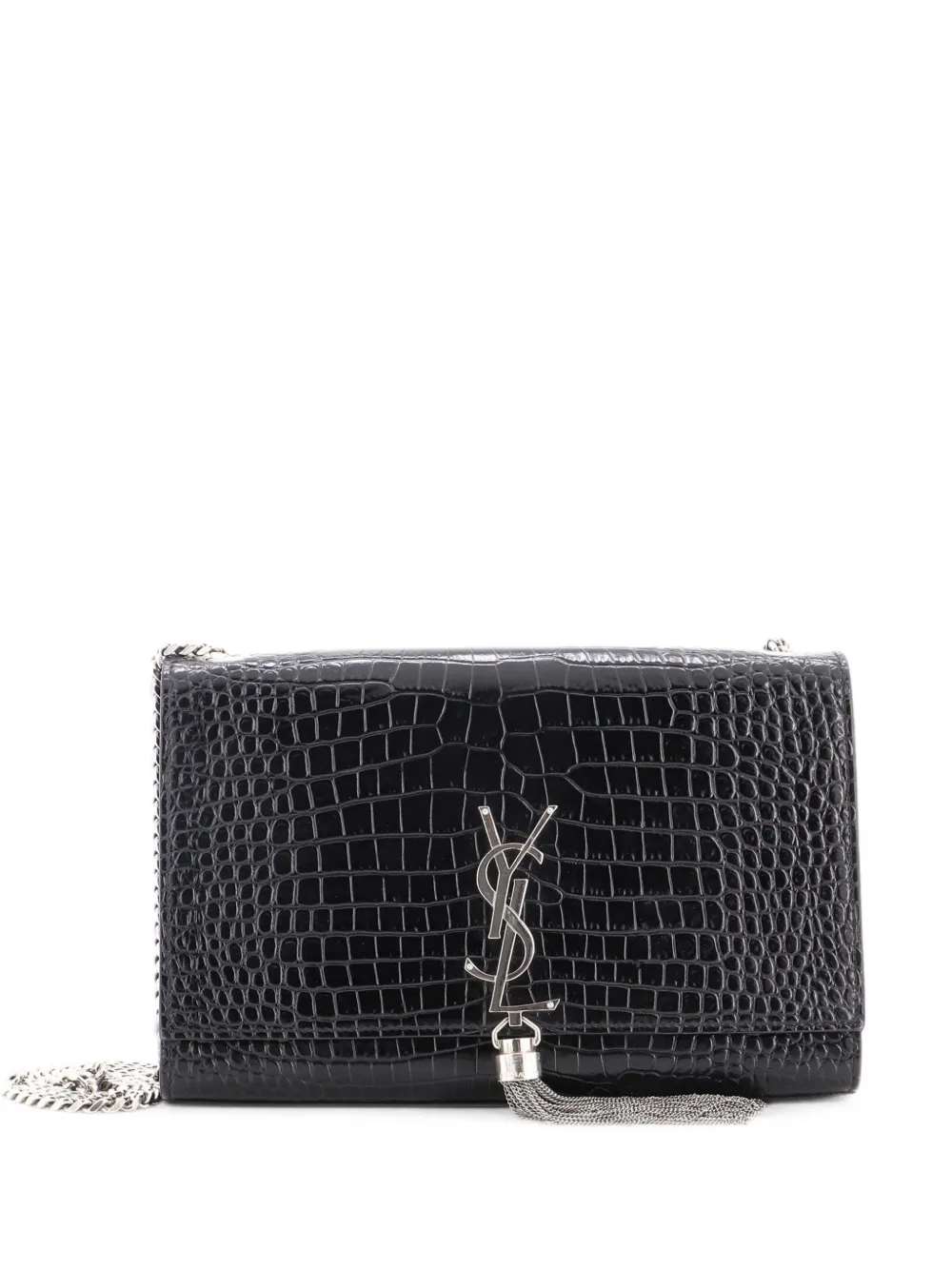 Saint Laurent Pre-Owned Classic Monogram Tassel Crocodile Embossed Leather Medium crossbody bag - Schwarz