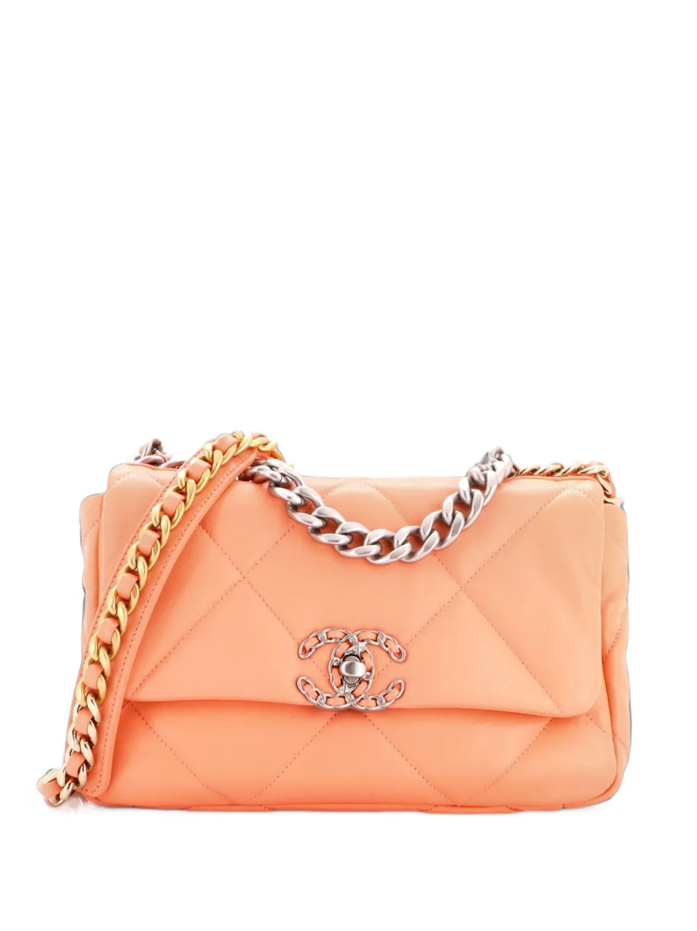 CHANEL Pre-Owned 19 Flap Bag Quilted Leather Medium crossbody bag - Orange