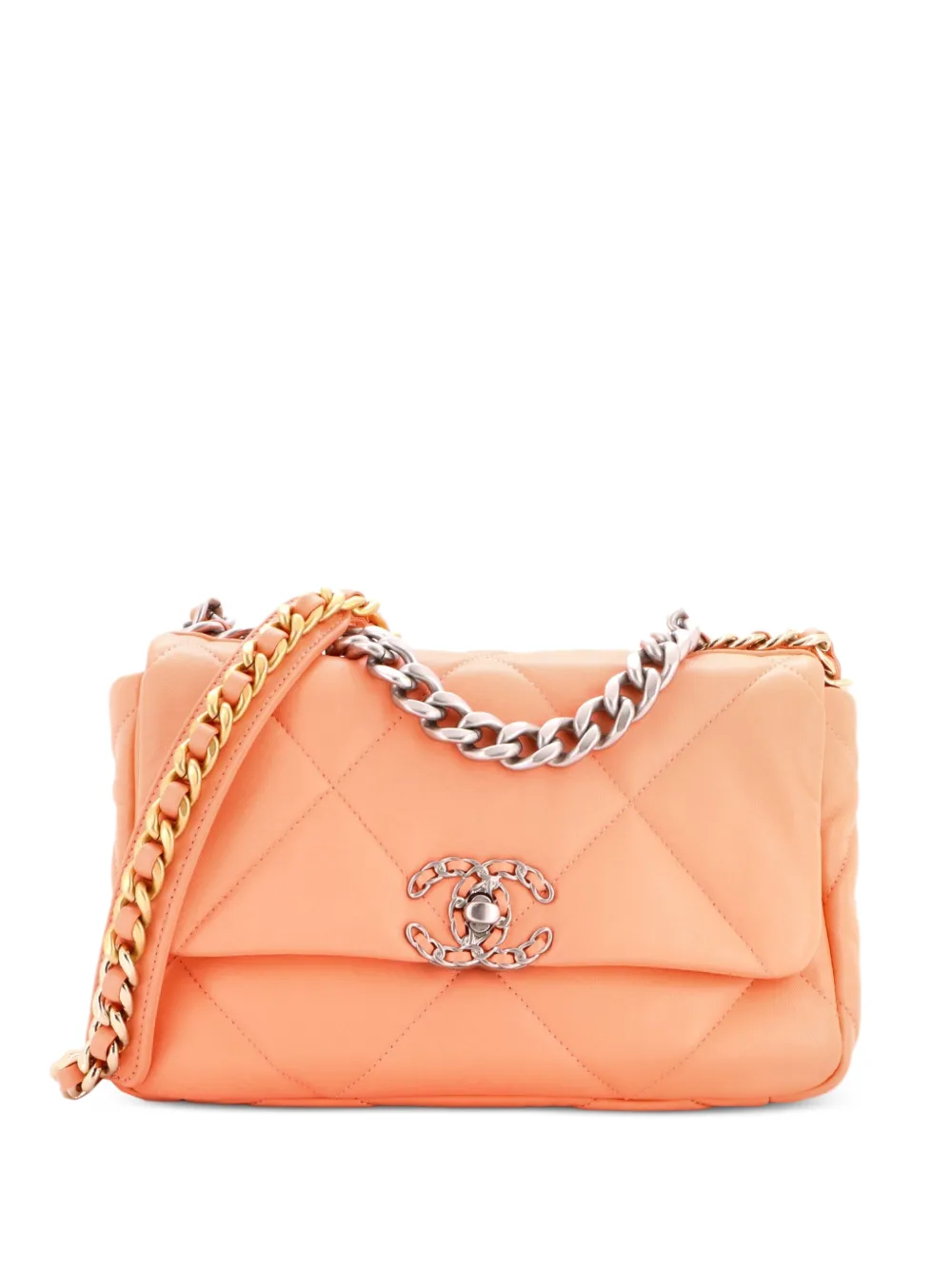 CHANEL Pre-Owned 19 Flap Bag Quilted Leather Medium crossbody bag - Arancione