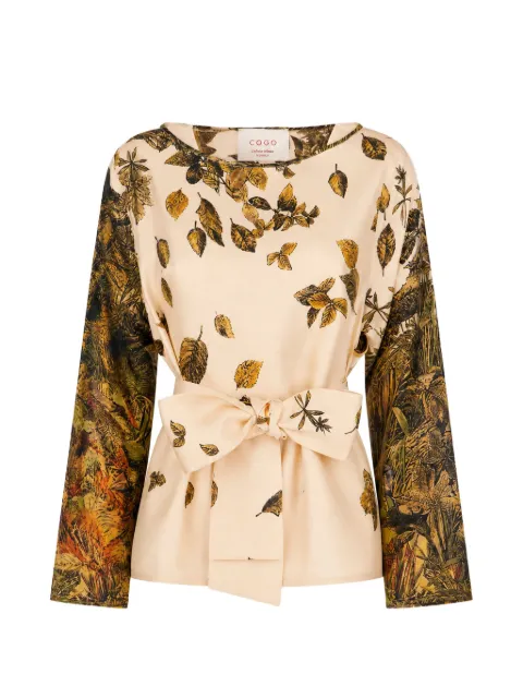 CO.GO leaf-print belted blouse