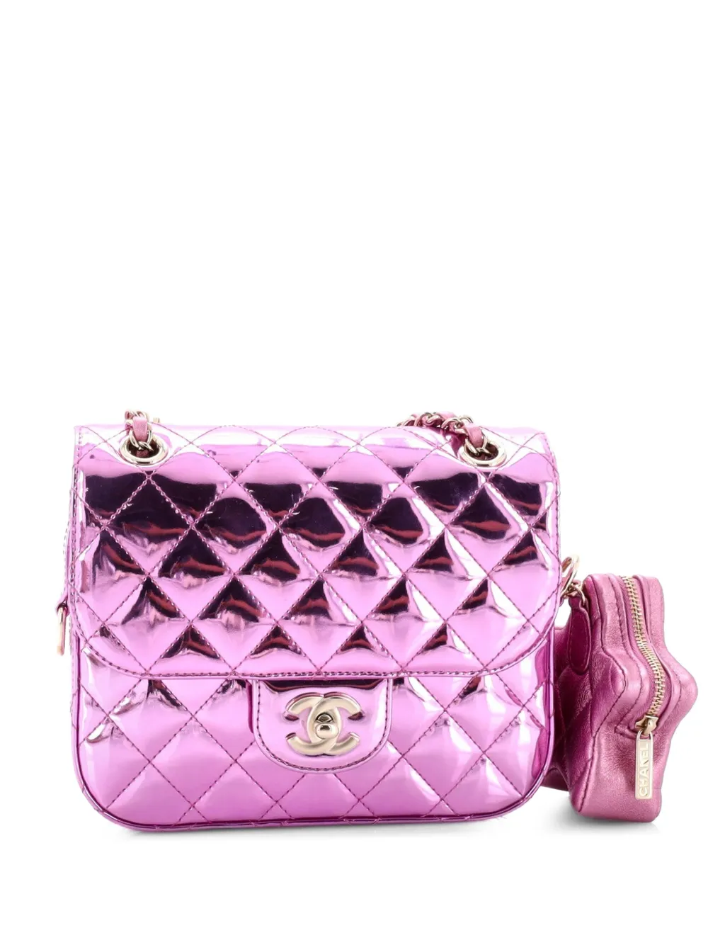 CHANEL Pre-Owned Borsa a spalla Hollywood Boulevard mini in pelle metallizzata trapuntata con battente - Rosa