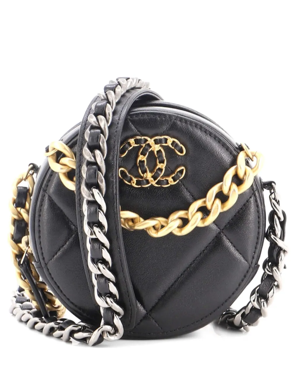 CHANEL Pre-Owned Clutch 19 tonda in pelle trapuntata con catena - Nero