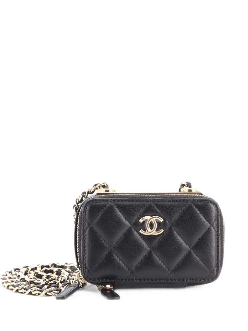 CHANEL Pre-Owned Trendy CC Zip Card Holder on Chain Quilted Lambskin crossbody bag - Schwarz