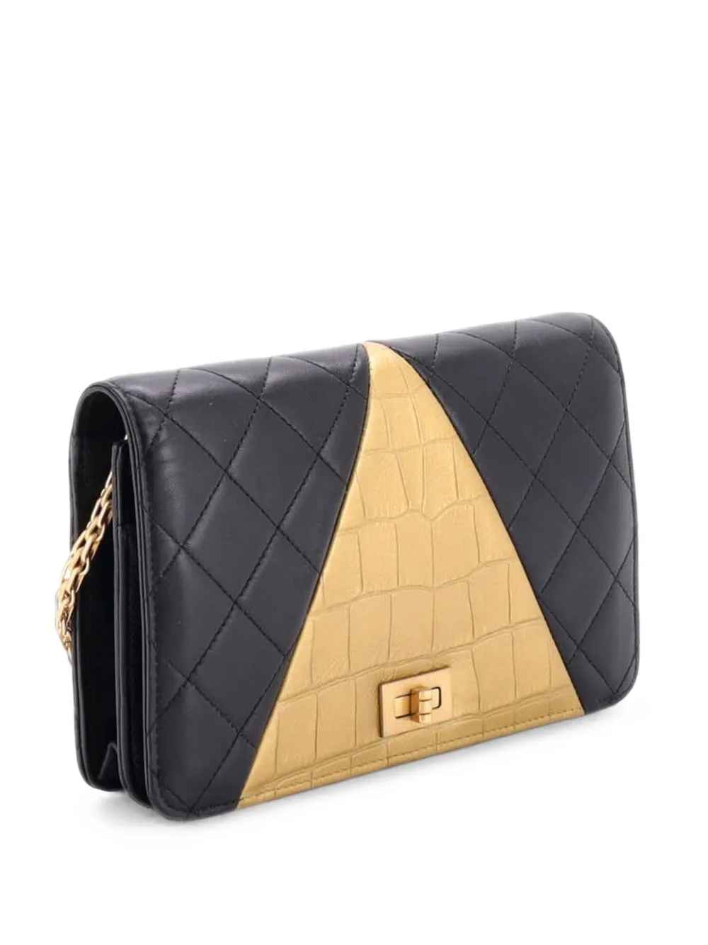 CHANEL Pre-Owned Reissue 2.55 Wallet on Chain Crocodile Embossed Calfskin and Quilted Lambskin crossbody bag - Schwarz