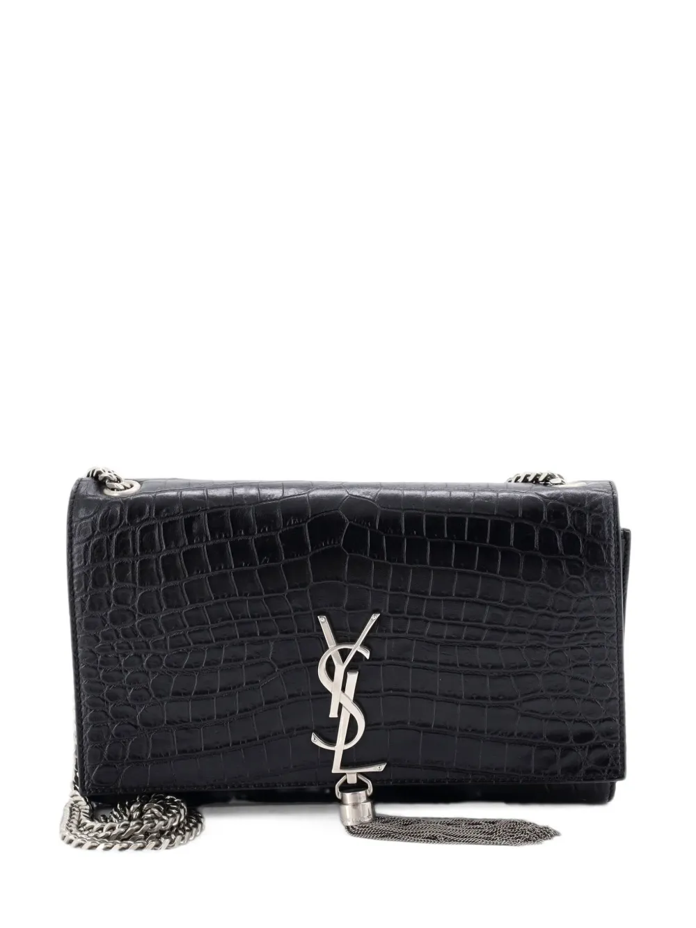 Saint Laurent Pre-Owned Classic Monogram Tassel Crocodile Embossed Leather Medium crossbody bag - Schwarz