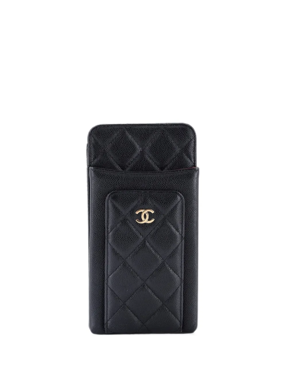 CHANEL Pre-Owned O Phone Holder Umhängetasche aus gestepptem Kaviarleder - Schwarz
