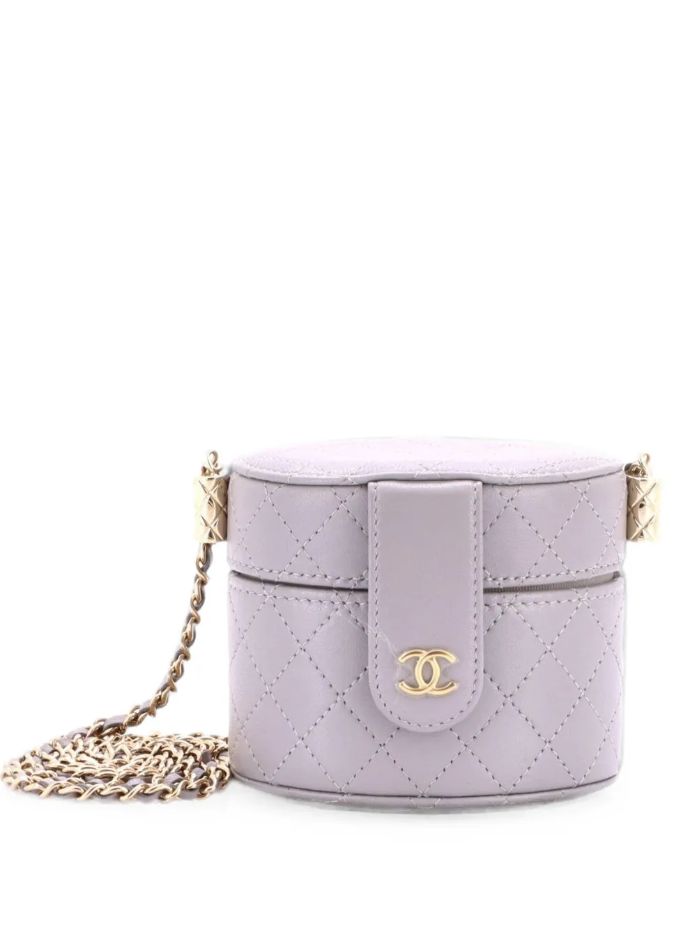 CHANEL Pre-Owned Borsa a tracolla CC Vanity Case mini in pelle di agnello trapuntata con manico - Grigio