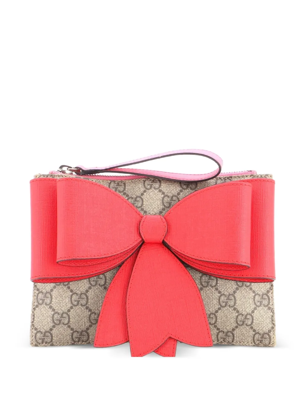 Gucci Pre-Owned Clutch in tela cerata GG e pelle con dettaglio fiocco - Marrone