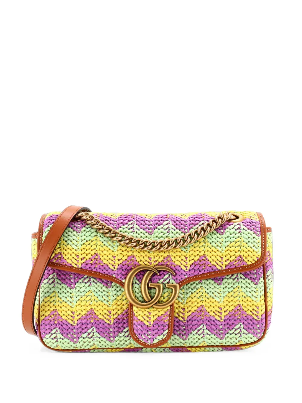 Gucci Pre-Owned GG Marmont Flap Bag Woven Raffia Small shoulder bag - Mehrfarbig