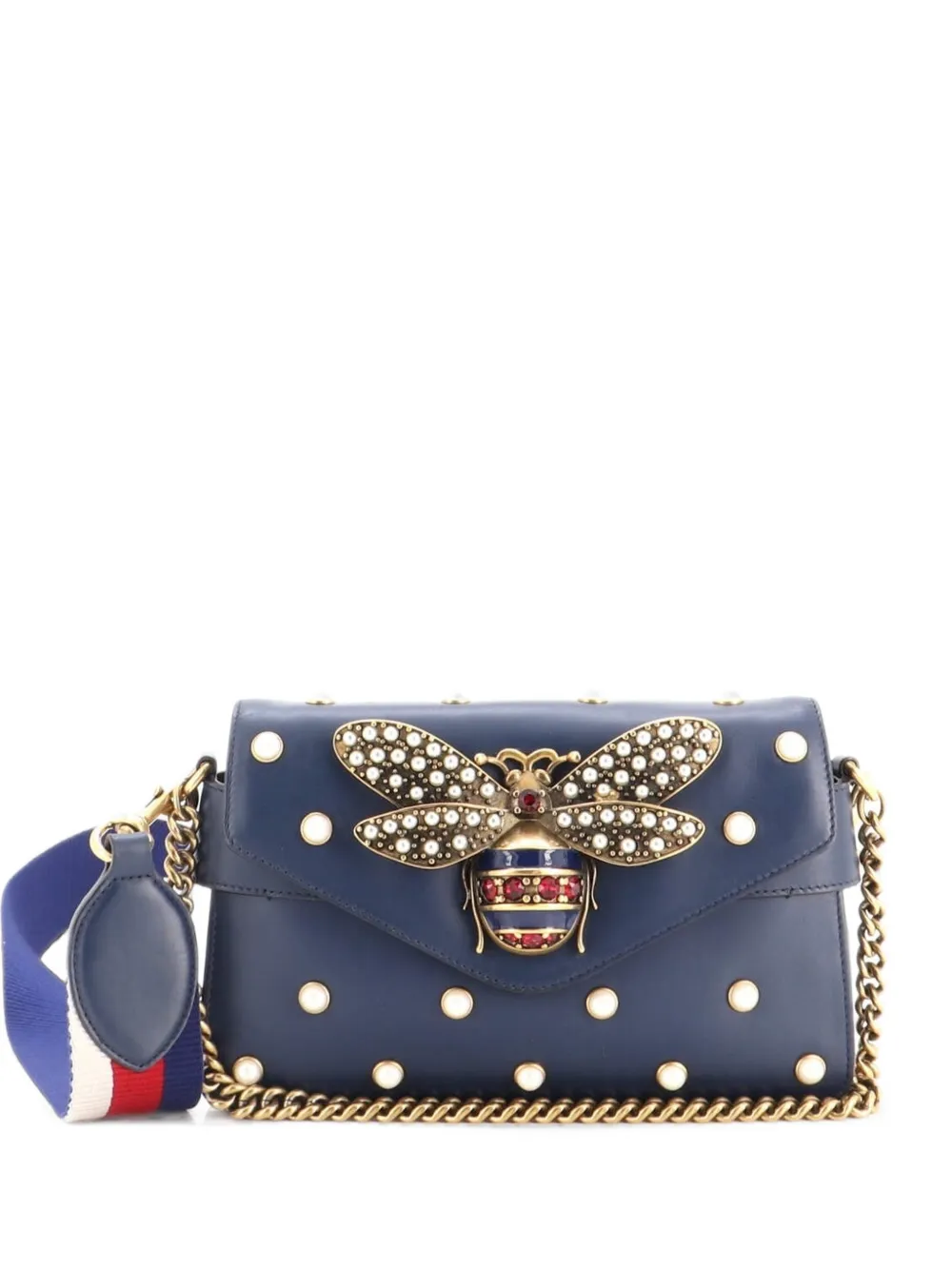 Gucci Pre-Owned Broadway Pearly Bee Embellished Leather Mini shoulder bag - Blau