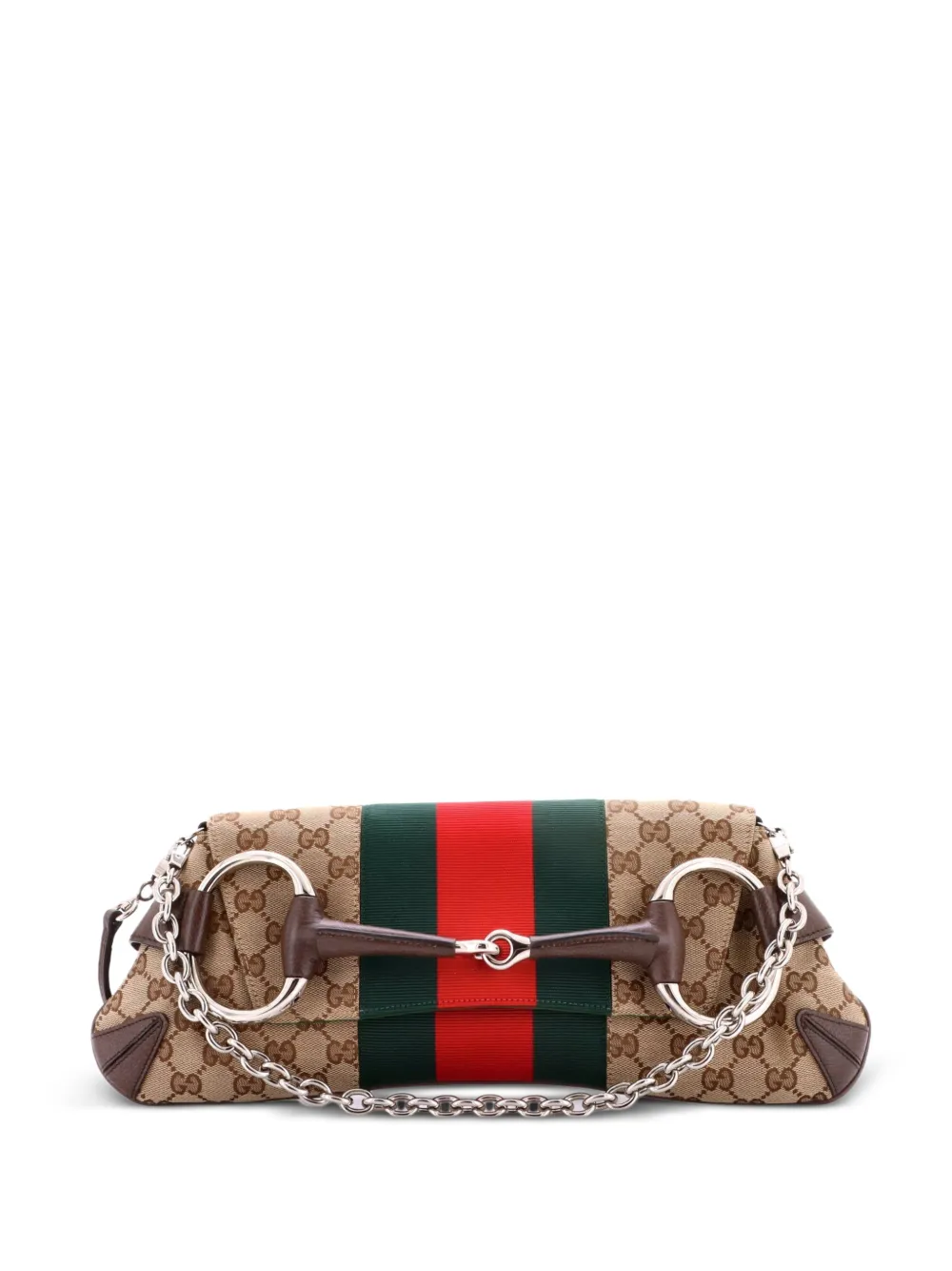 Gucci Pre-Owned Borsa a spalla Horsebit NM media in tela GG con decorazione Web - Marrone