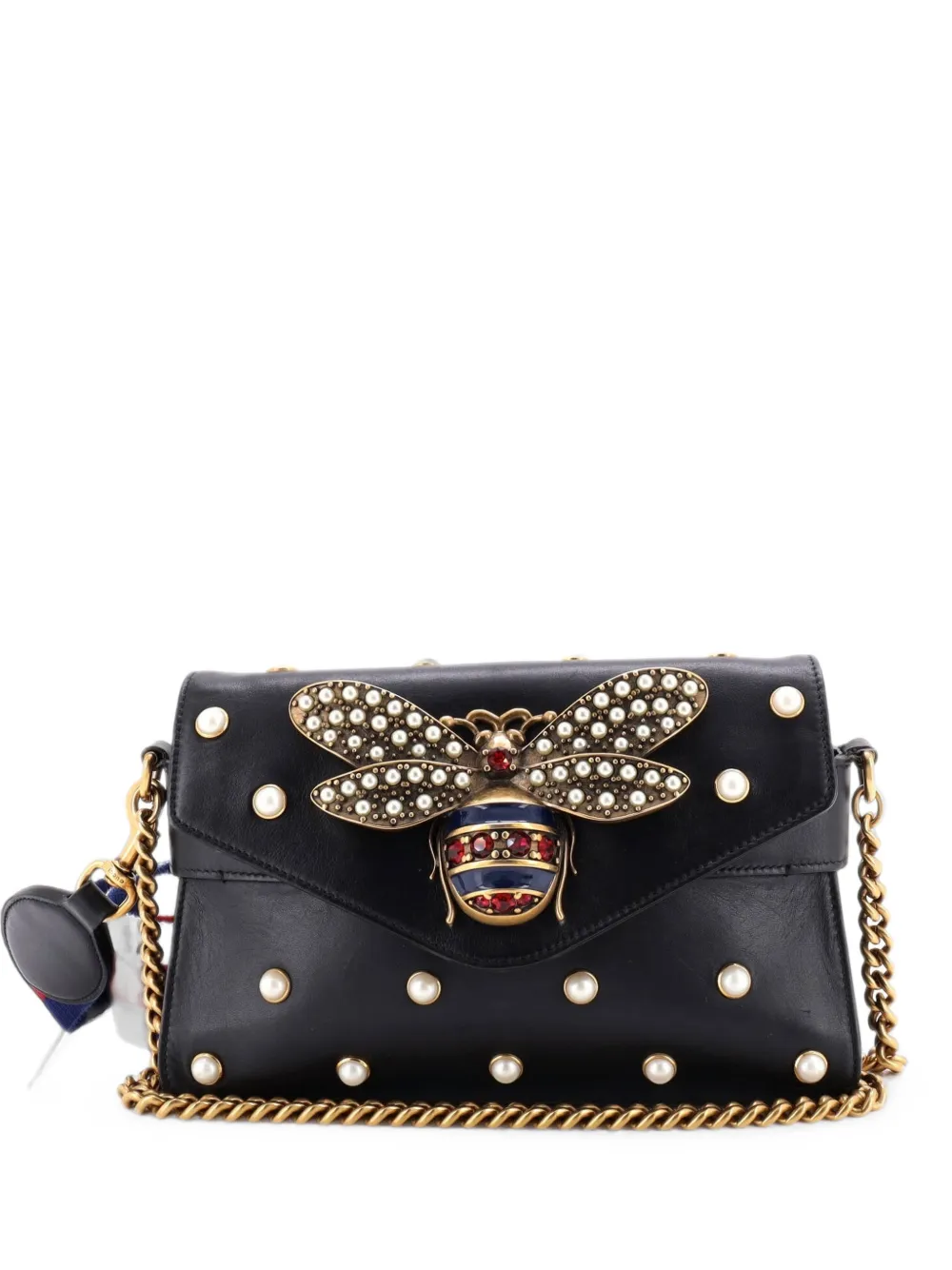 Gucci Pre-Owned Broadway Pearly Bee Embellished Leather Mini shoulder bag - Schwarz