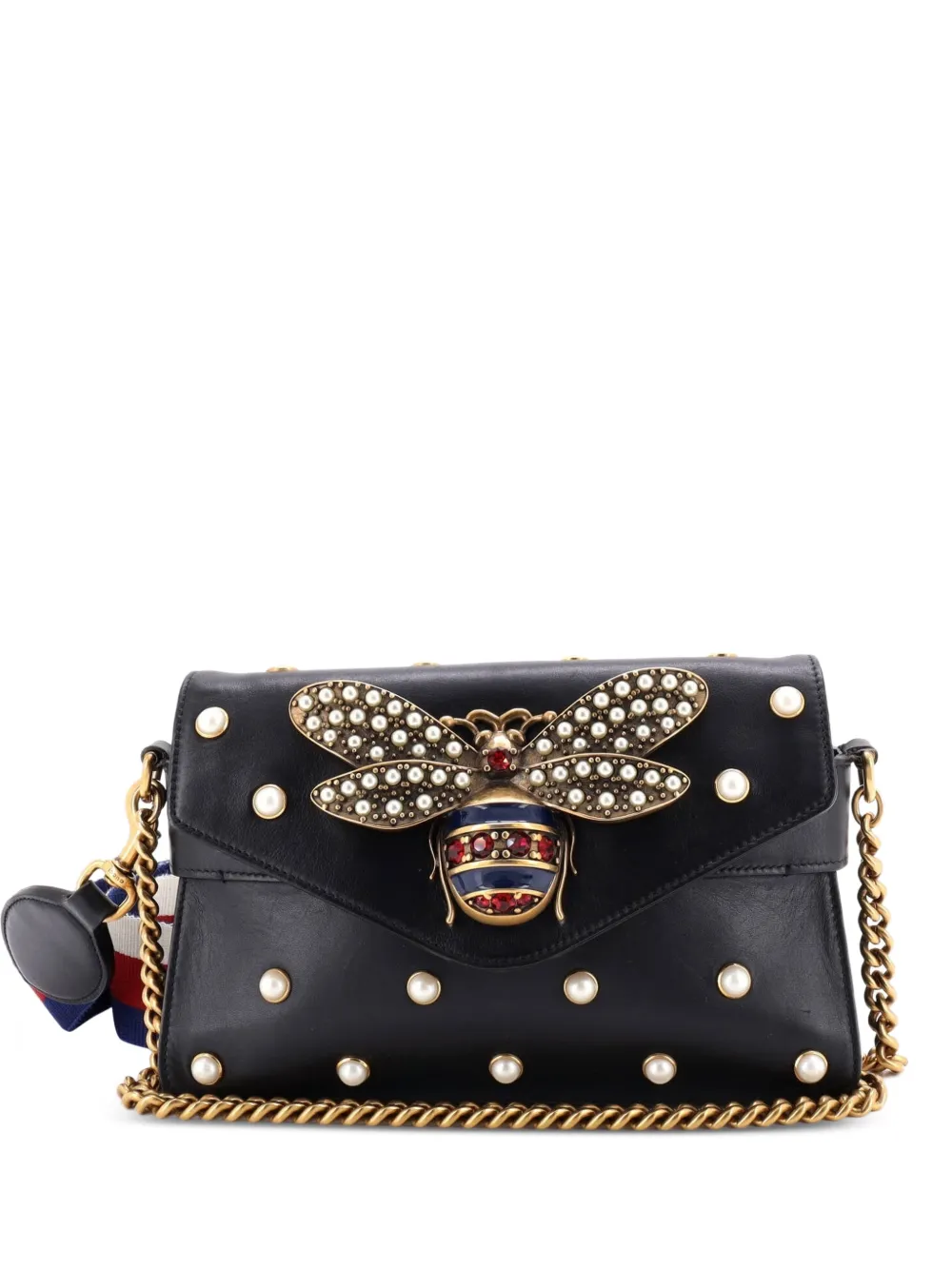 Gucci Pre-Owned Broadway Pearly Bee Embellished Leather Mini shoulder bag - Nero