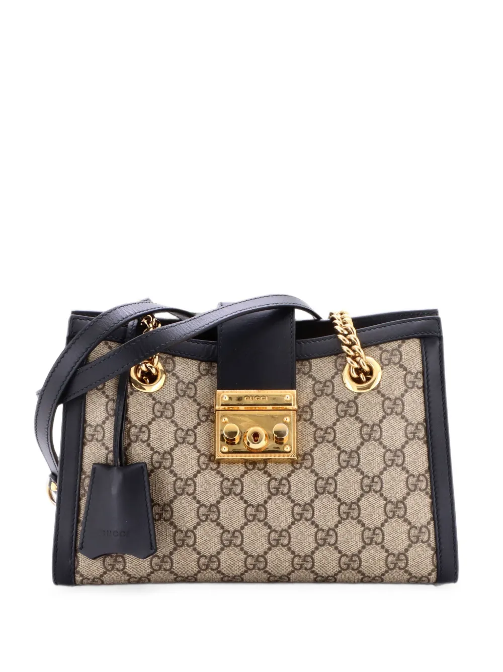 Gucci Pre-Owned Padlock Chain Tote GG Coated Canvas with Leather Small shoulder bag - Nero