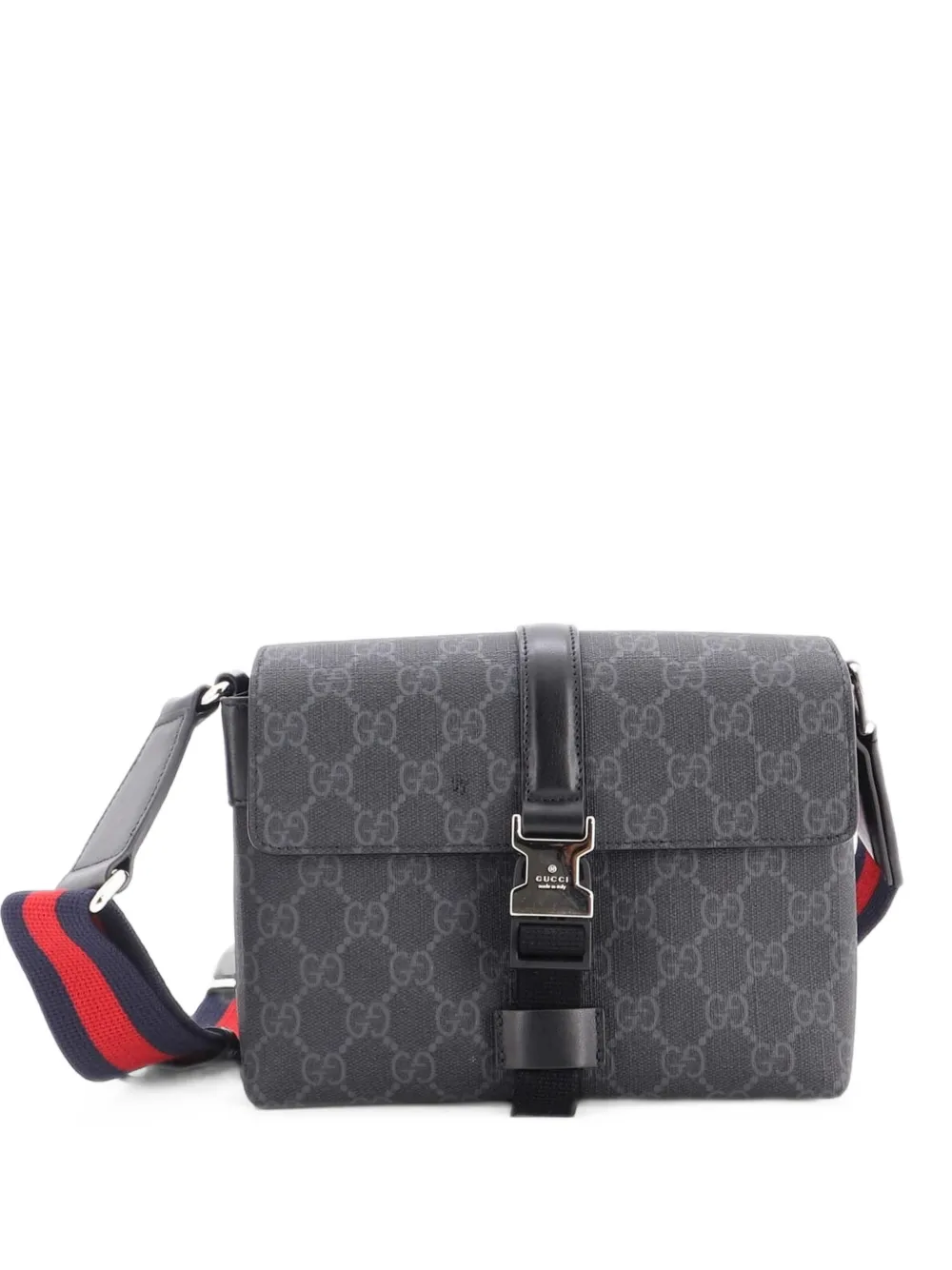 Gucci Pre-Owned Front Buckle Web Messenger Bag GG Coated Canvas Mini crossbody bag - Schwarz