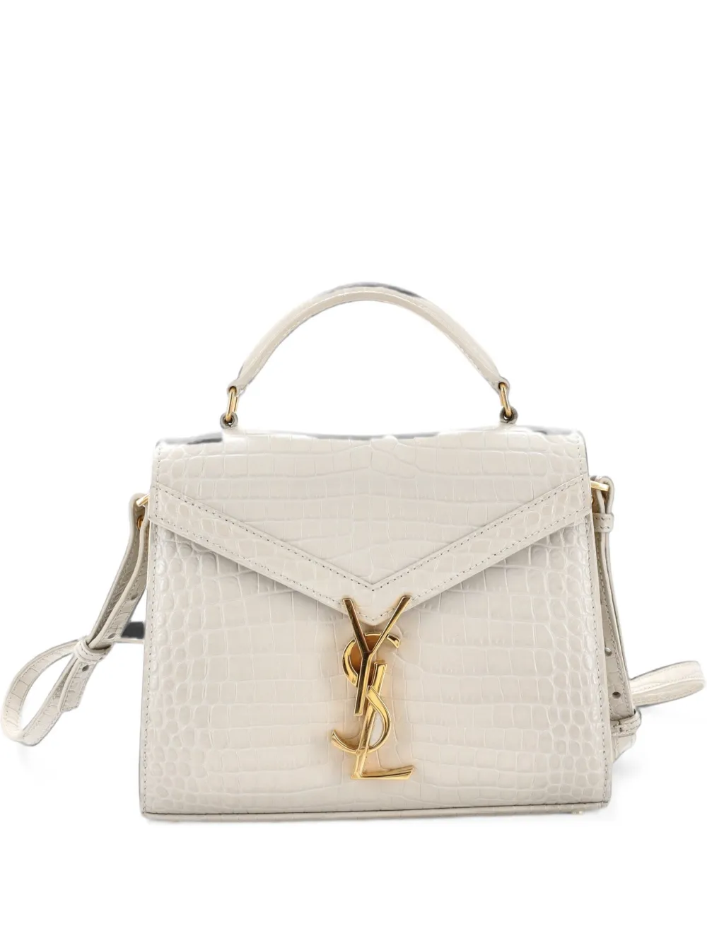 Saint Laurent Pre-Owned Cassandra Top Handle Bag Crocodile Embossed Leather Mini shoulder bag - Weiß