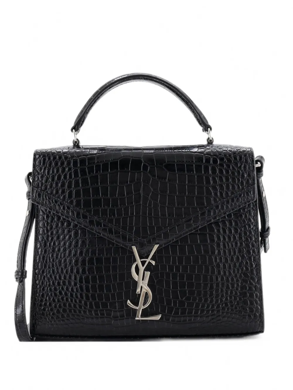 Saint Laurent Pre-Owned Cassandra Top Handle Bag Crocodile Embossed Leather Medium satchel - Schwarz