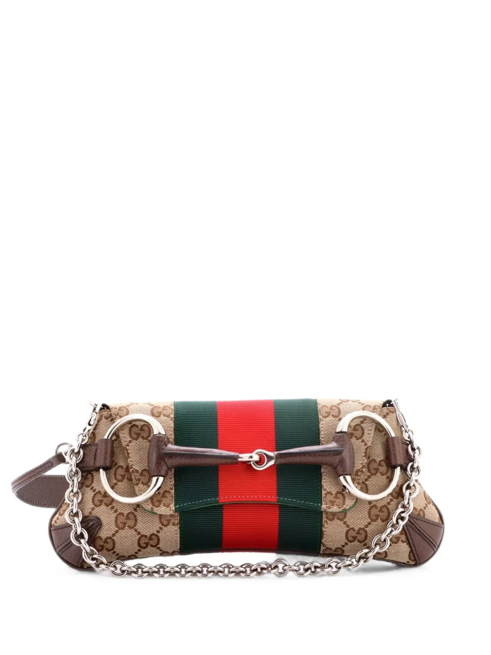 Gucci Pre-Owned Horsebit NM Web Chain Clutch GG Canvas Small shoulder bag - Braun