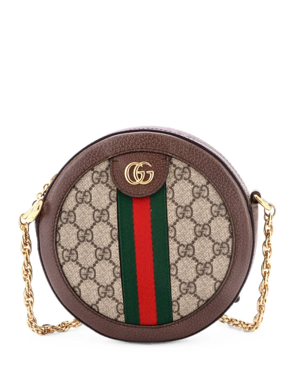Gucci Pre-Owned Borsa a tracolla Ophidia mini tonda in tela cerata GG - Marrone