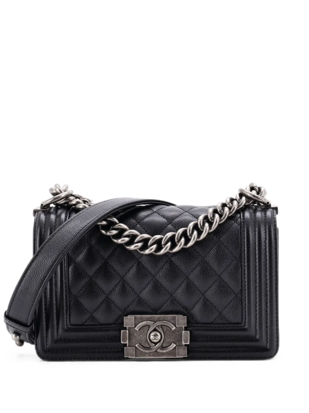 CHANEL Pre-Owned Borsa a tracolla Boy piccola in pelle Caviar trapuntata con battente - Nero
