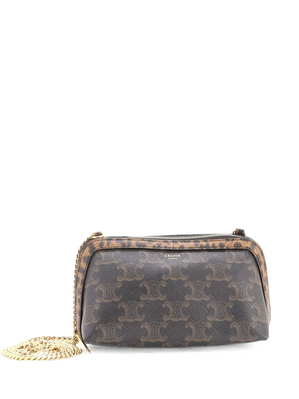 Celine Pre-Owned Borsa a tracolla Triomphe in tela cerata con zip e catena - Marrone