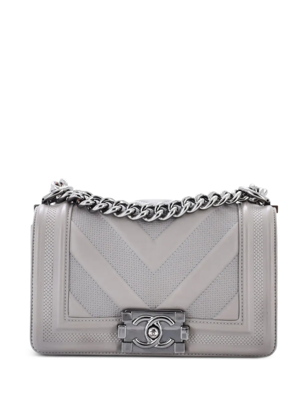 CHANEL Pre-Owned Boy Flap Bag Perforated Chevron Lambskin Small shoulder bag - Grigio